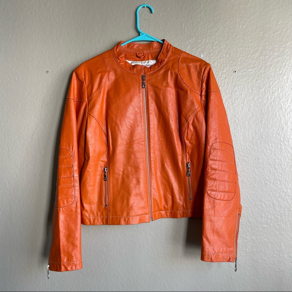 Wilsons Leather Maxima Orange Biker Jacket Size Medium